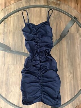 Navy Ruched Spaghetti Strap Dress - Women's